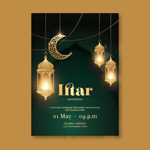 Vector gratuito plantilla de invitación de iftar degradado