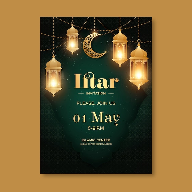 Plantilla de invitación de iftar degradado