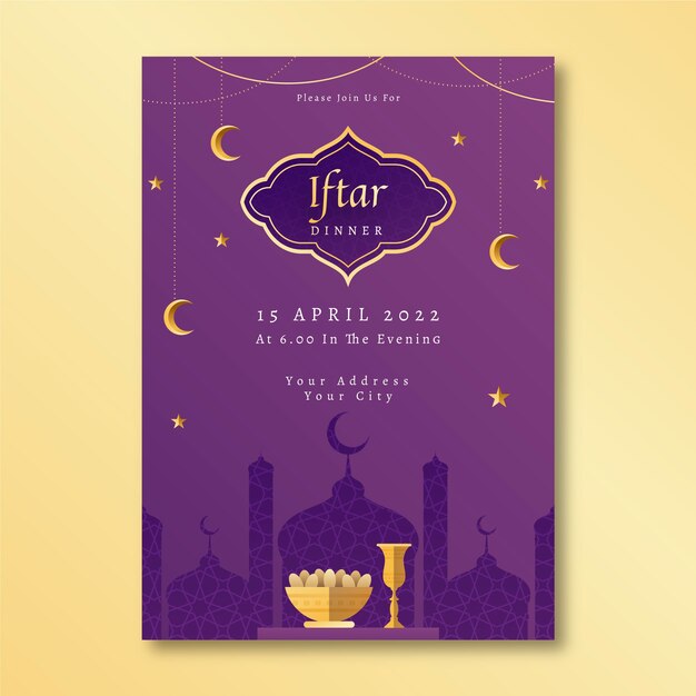 Vector gratuito plantilla de invitación de iftar degradado