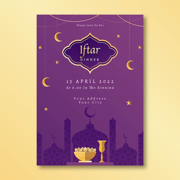 Plantilla de invitación de iftar degradado