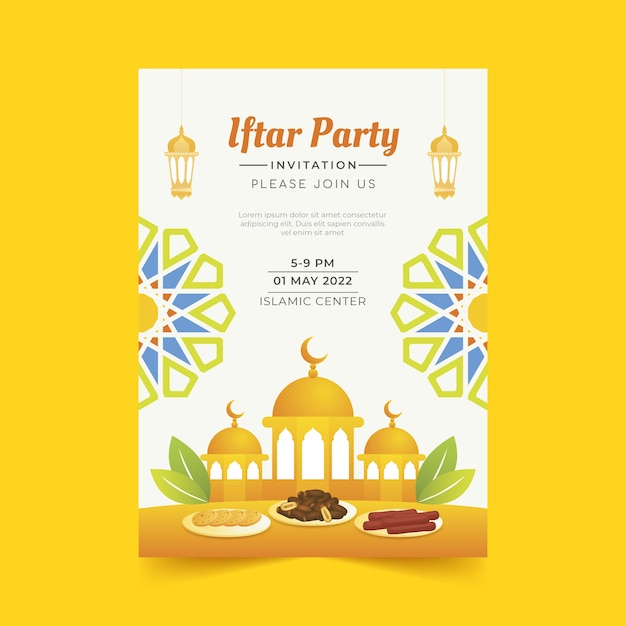 Vector gratuito plantilla de invitación de iftar degradado