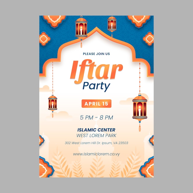 Vector gratuito plantilla de invitación de iftar degradado