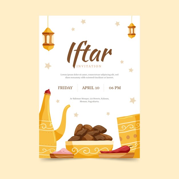 Plantilla de invitación iftar dibujada a mano