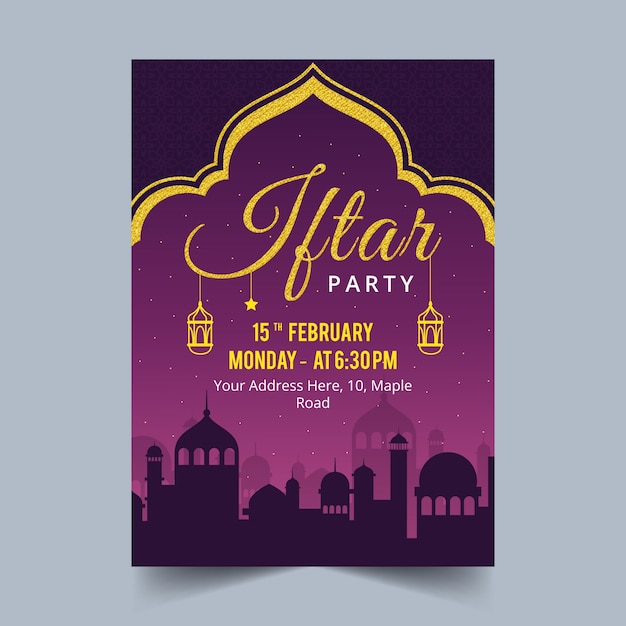 Plantilla de invitación iftar dibujada a mano