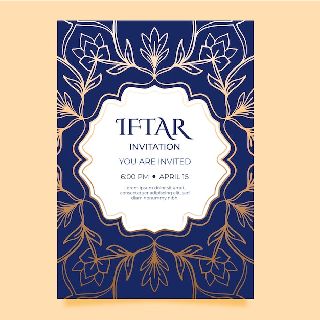 Plantilla de invitación iftar dibujada a mano