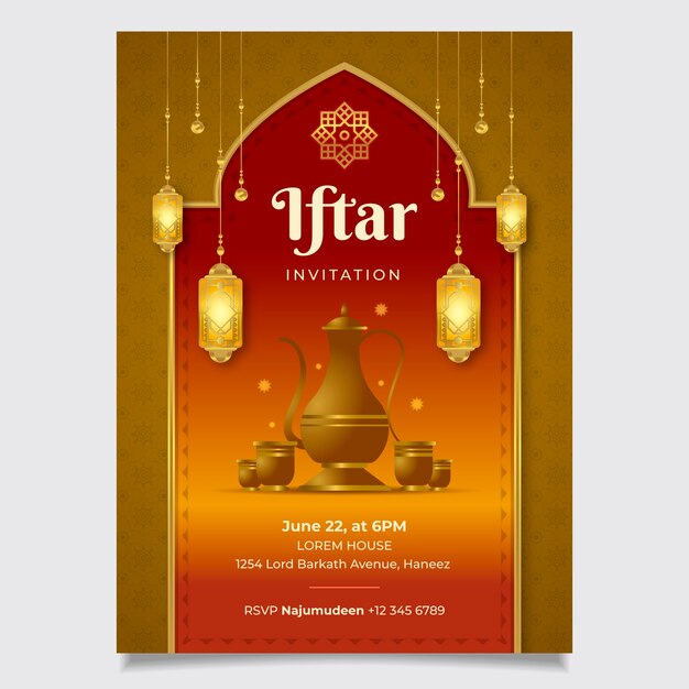 Plantilla de invitación de iftar de diseño plano