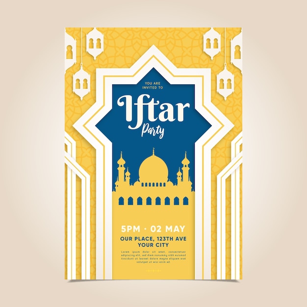 Plantilla de invitación de iftar de diseño plano