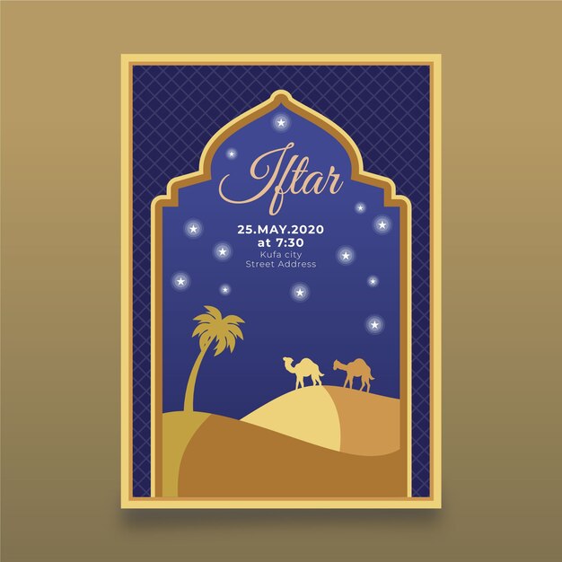 Plantilla de invitación de iftar de estilo plano