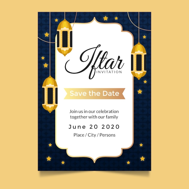 Vector gratuito plantilla de invitación de iftar con estrellas