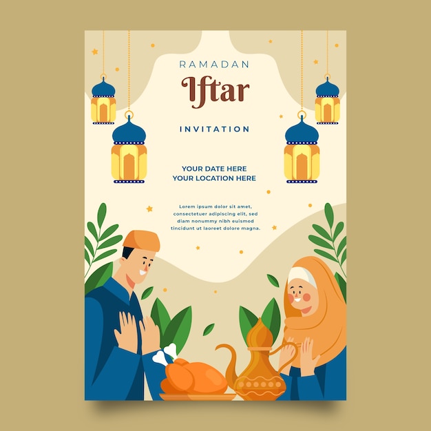 Plantilla de invitación iftar plana
