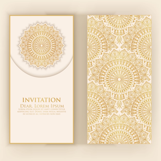 Vector gratuito plantilla de invitación con mandala dorado