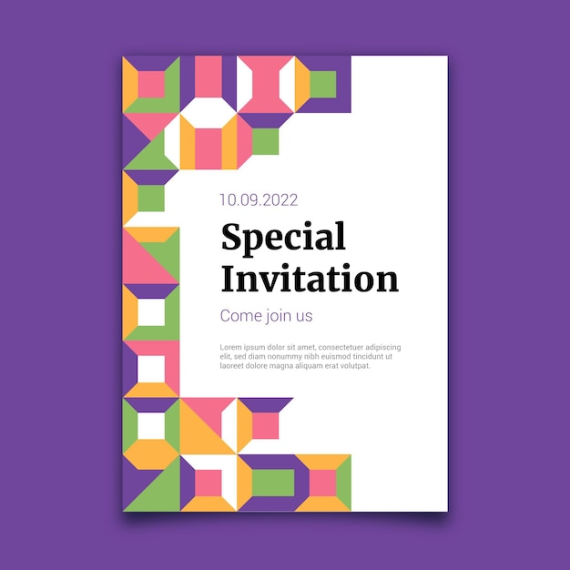Plantilla de invitación de mosaico plano
