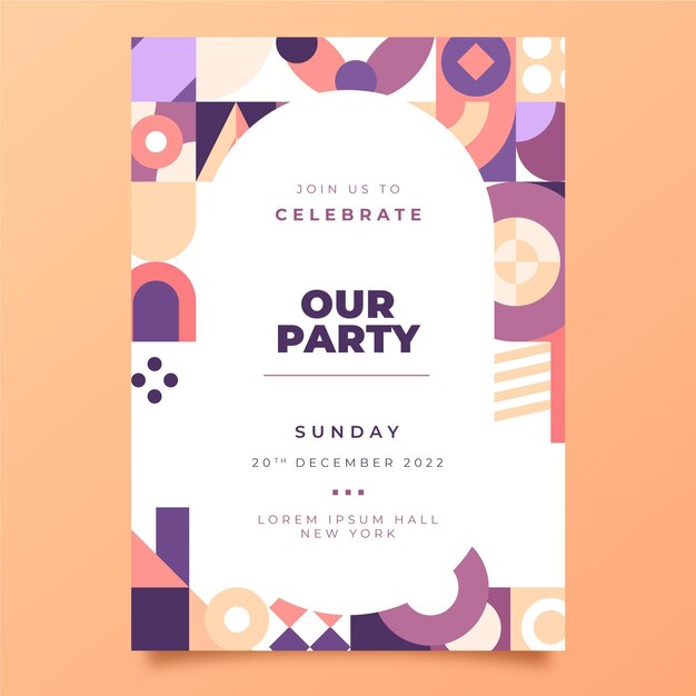 Plantilla de invitación de mosaico vertical plano