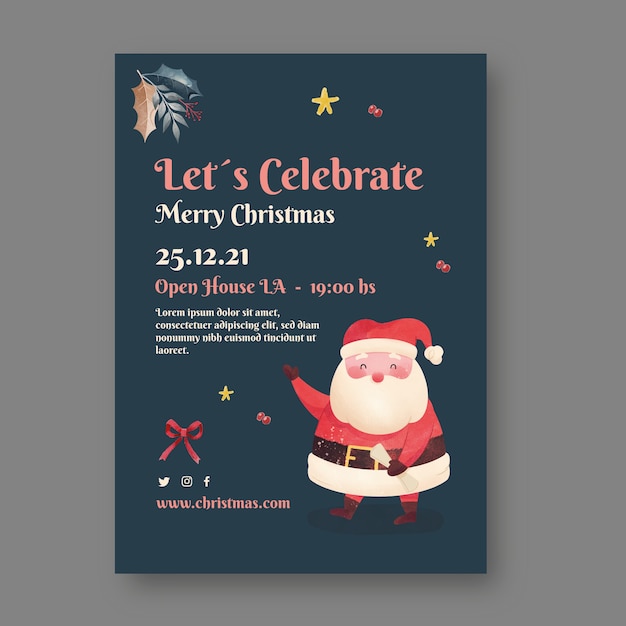 Vector gratuito plantilla de invitación de navidad en acuarela