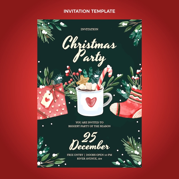 Vector gratuito plantilla de invitación de navidad degradada