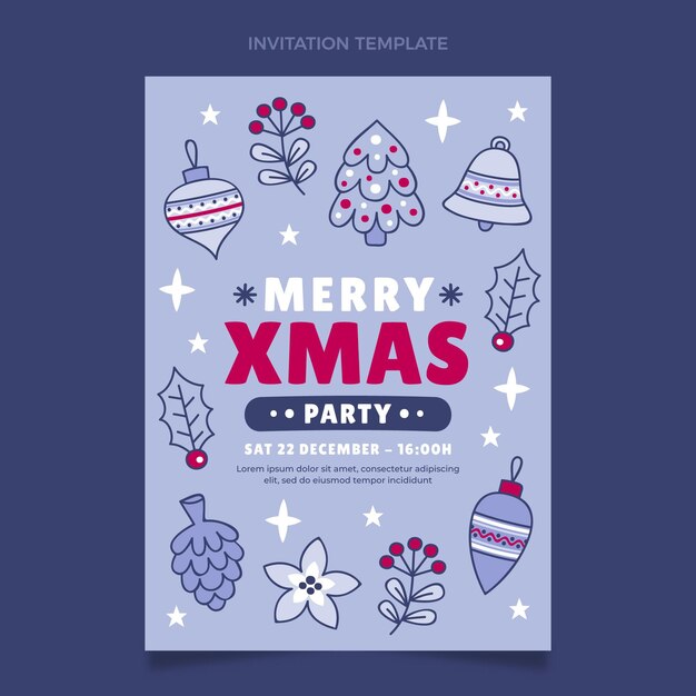 Plantilla de invitación de navidad dibujada a mano