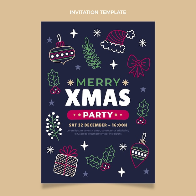 Vector gratuito plantilla de invitación de navidad dibujada a mano