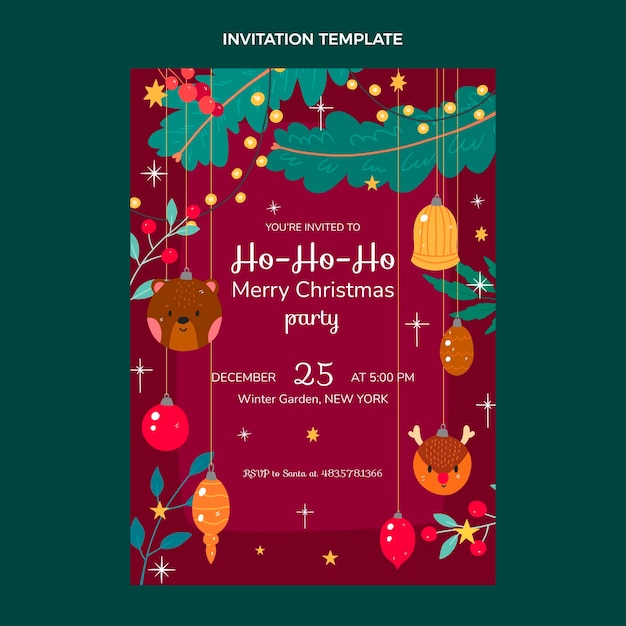 Vector gratuito plantilla de invitación de navidad dibujada a mano