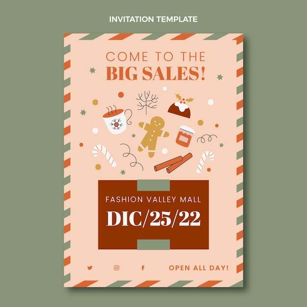 Vector gratuito plantilla de invitación de navidad dibujada a mano