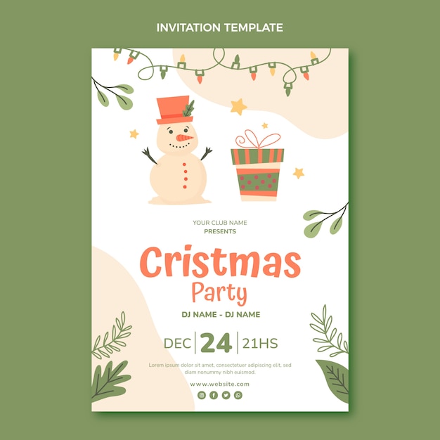 Plantilla de invitación de navidad dibujada a mano