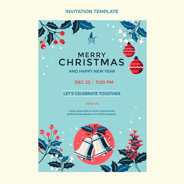 Vector gratuito plantilla de invitación de navidad plana dibujada a mano