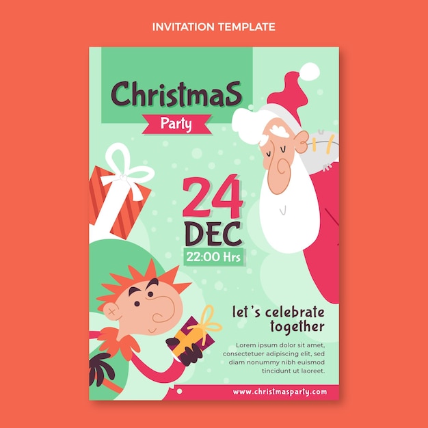 Vector gratuito plantilla de invitación de navidad plana