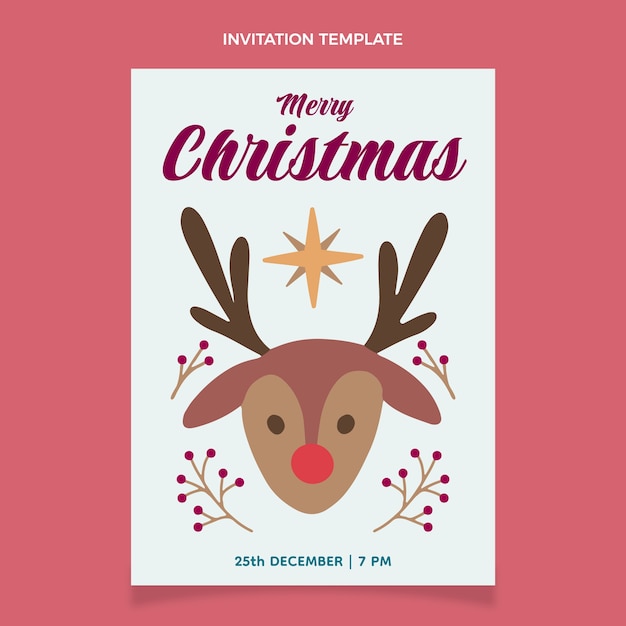 Vector gratuito plantilla de invitación de navidad plana