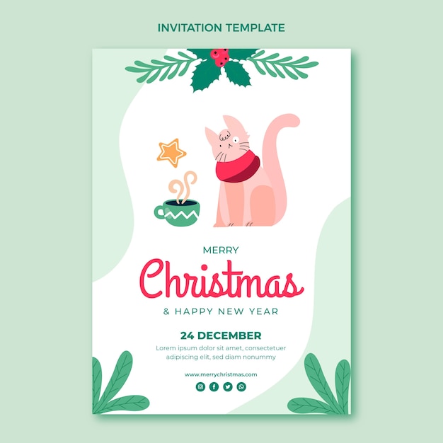 Plantilla de invitación de navidad plana