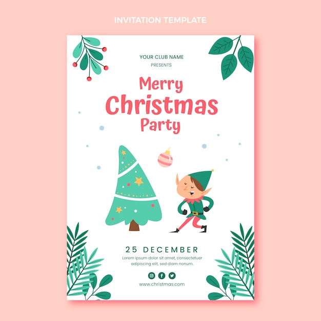 Vector gratuito plantilla de invitación de navidad plana