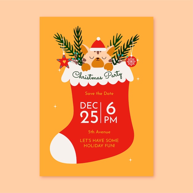 Vector gratuito plantilla de invitación de navidad plana