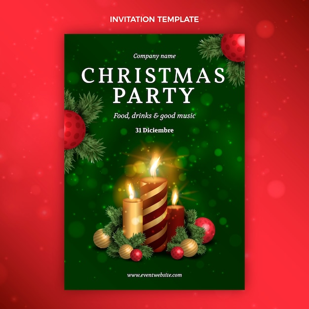 Vector gratuito plantilla de invitación de navidad realista