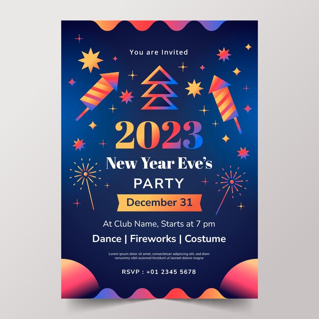 Plantilla de invitación de nochevieja degradada