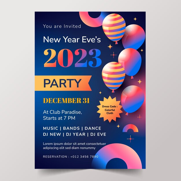 Plantilla de invitación de nochevieja degradada