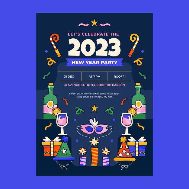 Plantilla de invitación de nochevieja dibujada a mano