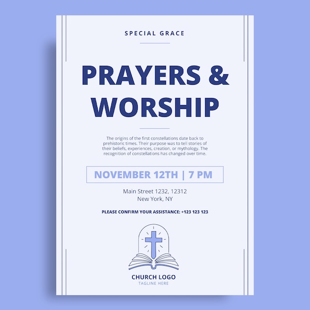 Plantilla de invitación de oración y adoración de la iglesia
