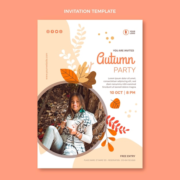 Vector gratuito plantilla de invitación de otoño plana