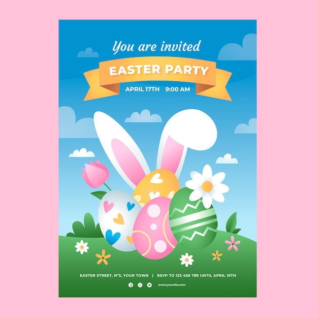 Vector gratuito plantilla de invitación de pascua degradada