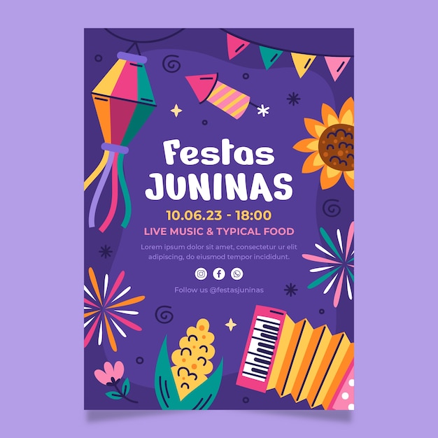 Plantilla de invitación plana para celebración de festas juninas brasileñas