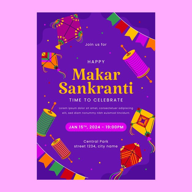 Plantilla de invitación plana para la celebración del festival Makar Sankranti
