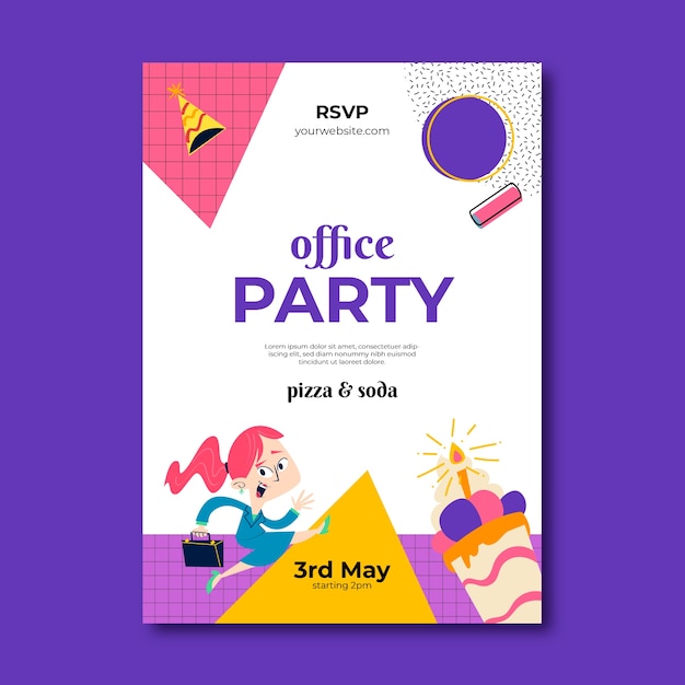 Vector gratuito plantilla de invitación plana para celebración de fiesta en la oficina