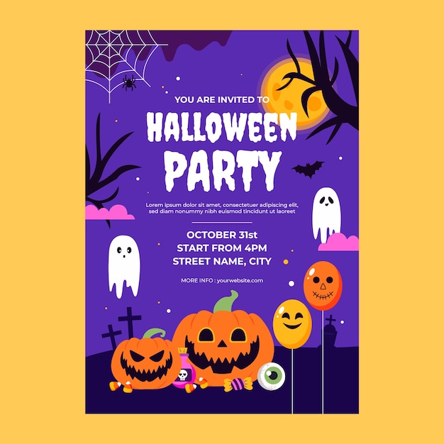 Vector gratuito plantilla de invitación plana para la celebración de halloween