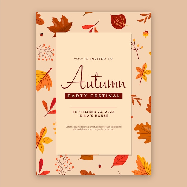 Vector gratuito plantilla de invitación plana para celebración de otoño