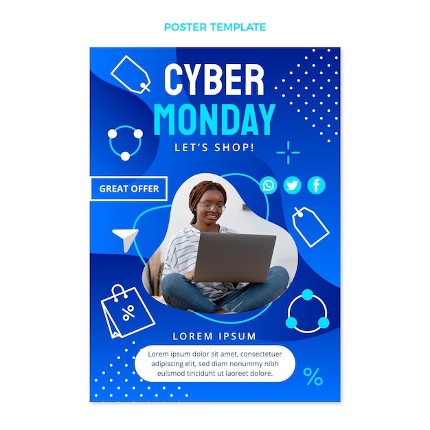 Plantilla de invitación plana cyber monday