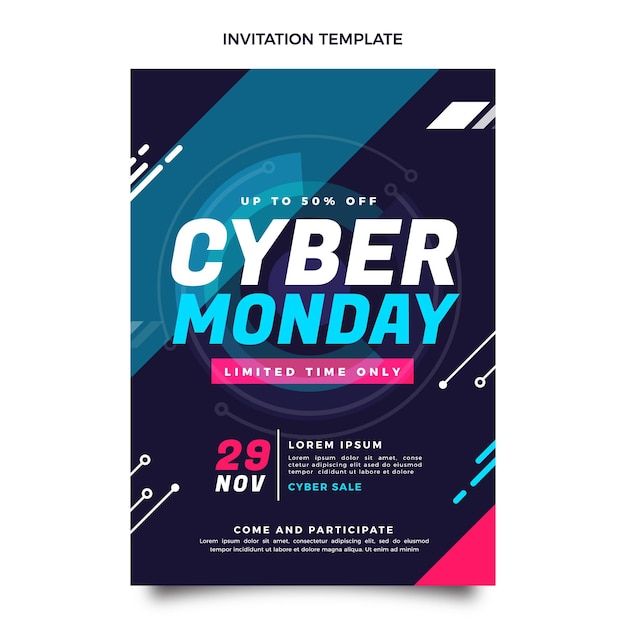 Plantilla de invitación plana cyber monday