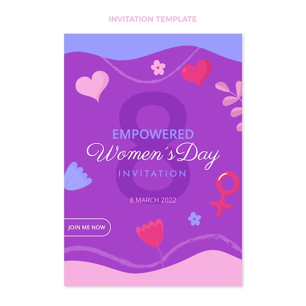 Vector gratuito plantilla de invitación plana del día internacional de la mujer