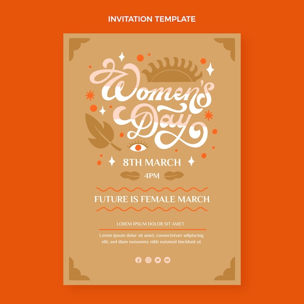 Vector gratuito plantilla de invitación plana del día internacional de la mujer