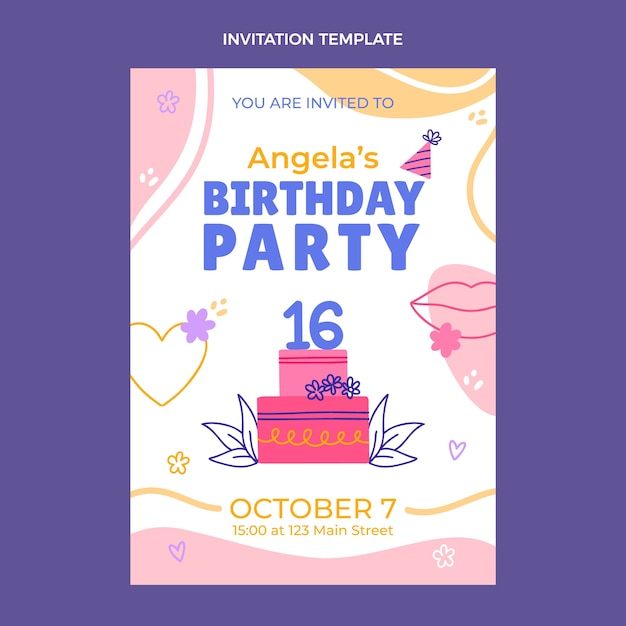 Plantilla de invitación plana para dulces dieciséis