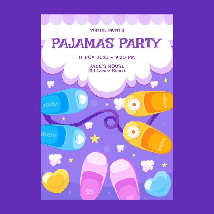 Vector gratuito plantilla de invitación plana para fiesta de pijamas