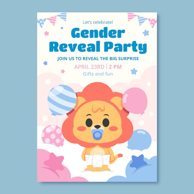 Plantilla de invitación plana para la fiesta de revelación de género