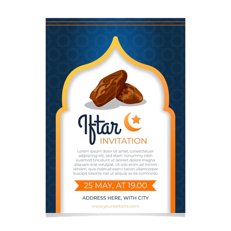 Vector gratuito plantilla de invitación plana iftar con detalles